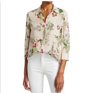 L’AGENCE Ryan Floral Cheetah Animal Button Down Top